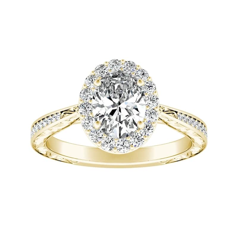 Vintage Oval-cut 9/10ctw Halo Diamond Engagement Ring 14k Gold by Auriya