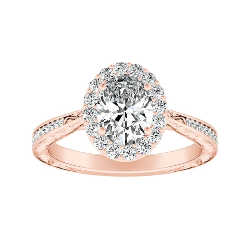 Vintage Oval-cut 9/10ctw Halo Diamond Engagement Ring 14k Gold by Auriya