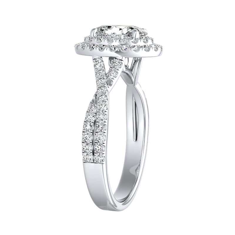 Twisted Oval Shape 1ctw Double Halo Diamond Engagement Ring 14k Gold by Auriya