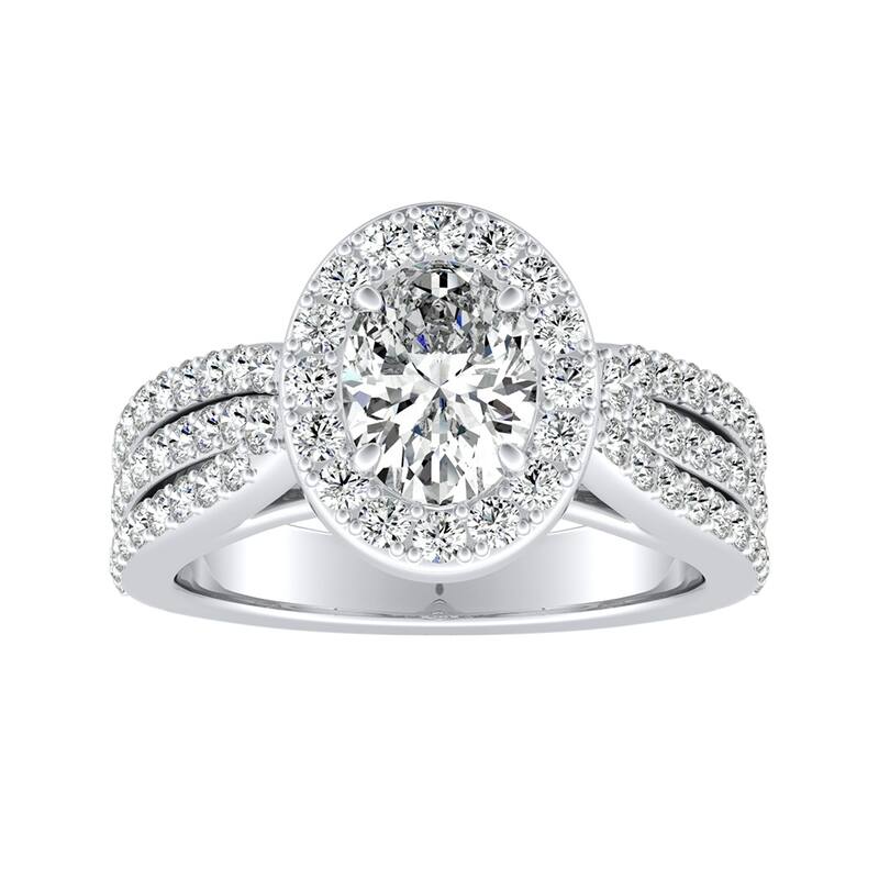 Triple Band Oval-cut Halo Diamond Engagement Ring 1 1/3ctw 14k Gold by Auriya