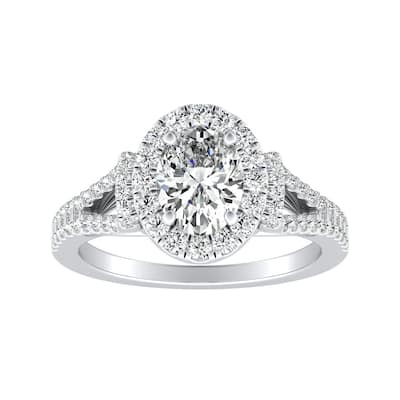 Modern Split-shank Oval Diamond Engagement Ring 7/8cttw 14k Gold by Auriya