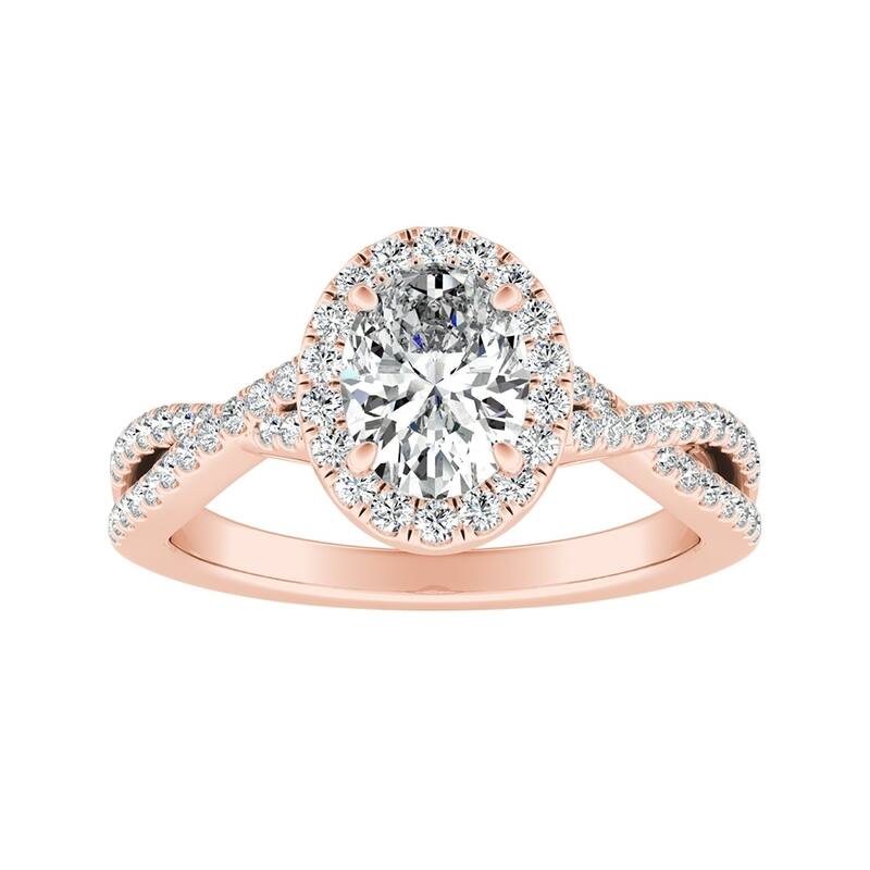 Twisted Oval-cut 1ctw Halo Diamond Engagement Ring 14k Gold by Auriya