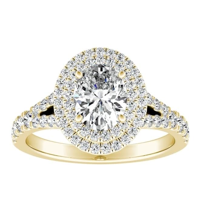Oval Shape Halo Diamond Engagement Ring 1 1/4ctw 14k Gold by Auriya - 9 - Yellow