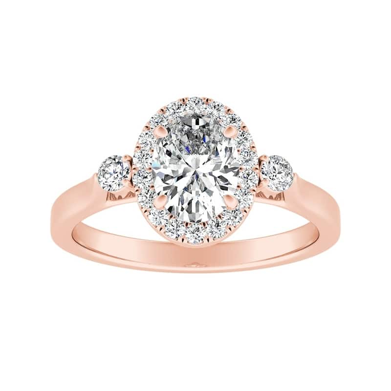3-stone Halo Oval Diamond Engagement Ring 1ctw 14k Gold by Auriya