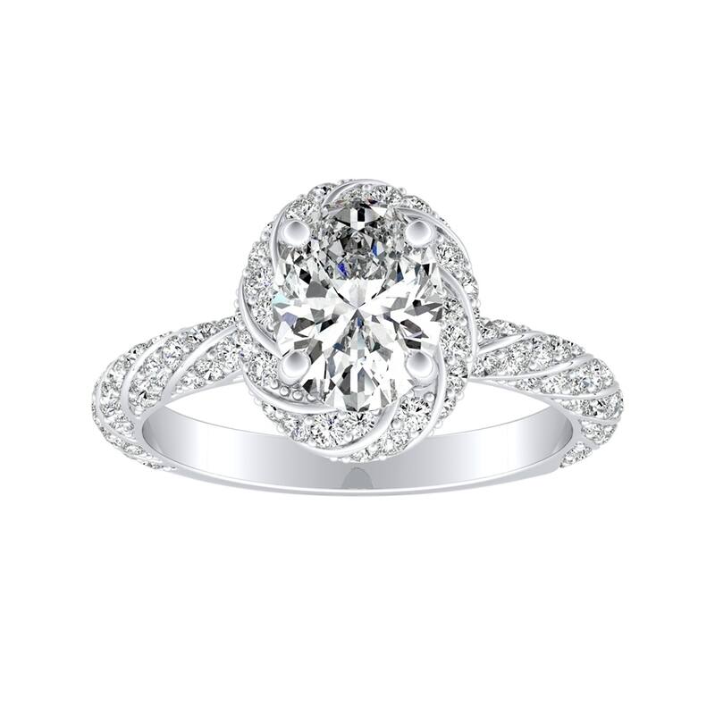14k Gold Vintage 1 3/8ctw Oval-cut Halo Diamond Engagement Ring by Auriya - 8 - White