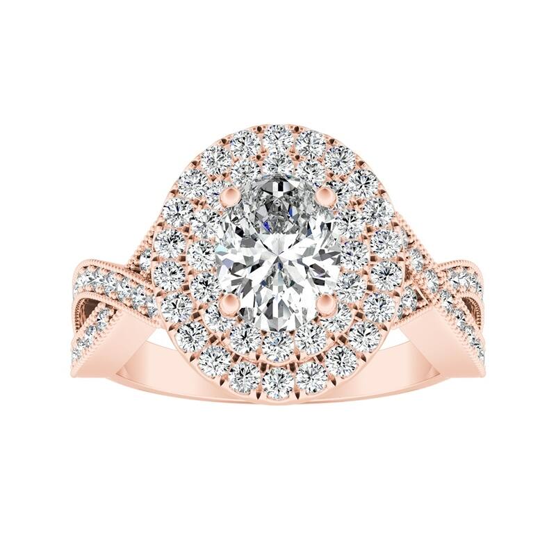Twisted Oval-cut 1 1/3ctw 14k Gold Halo Diamond Engagement Ring by Auriya (H-I, SI1-SI2) - 5 - Rose