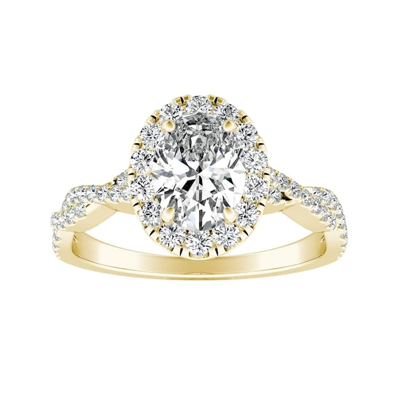 Twisted Oval-cut 1 1/3ctw 14k Gold Halo Diamond Engagement Ring by Auriya (H-I, SI1-SI2) - 8.5 - Yellow