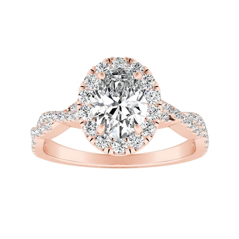 Twisted Oval-cut 1 1/3ctw 14k Gold Halo Diamond Engagement Ring by Auriya (H-I, SI1-SI2)
