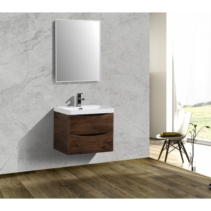 Eviva Smile 24 inch Rosewood Wall Mount Modern Bathroom Vanity with White Integrated Acrylic Top