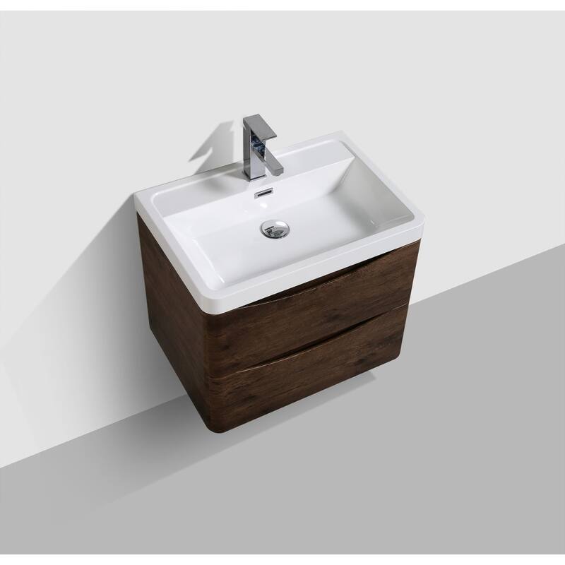 Eviva Smile 24 inch Rosewood Wall Mount Modern Bathroom Vanity with White Integrated Acrylic Top