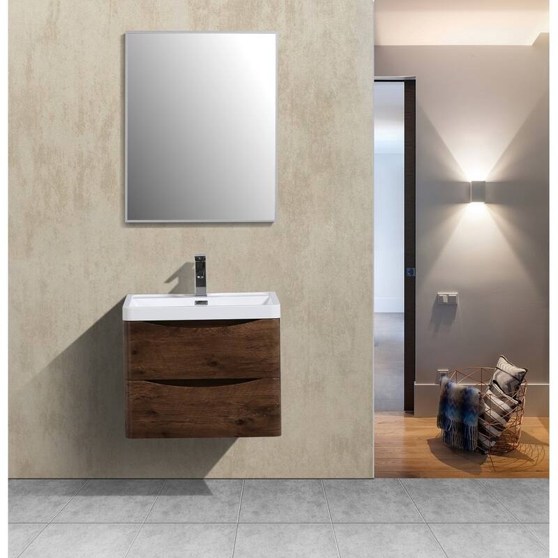 Eviva Smile 24 inch Rosewood Wall Mount Modern Bathroom Vanity with White Integrated Acrylic Top