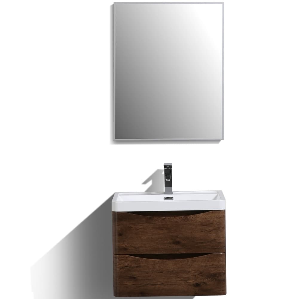 Eviva Smile 24 inch Rosewood Wall Mount Modern Bathroom Vanity with White Integrated Acrylic Top