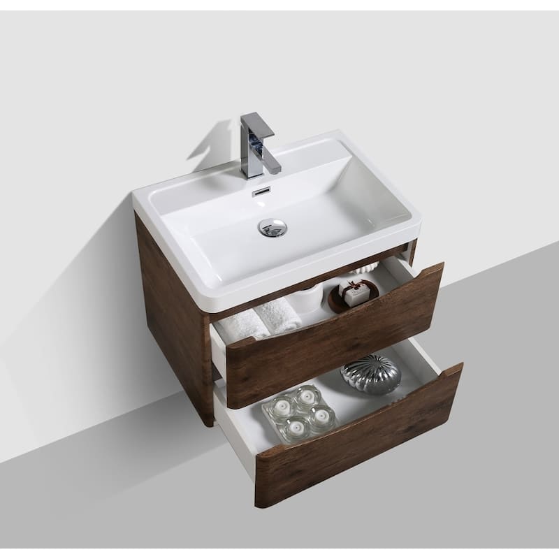 Eviva Smile 24 inch Rosewood Wall Mount Modern Bathroom Vanity with White Integrated Acrylic Top