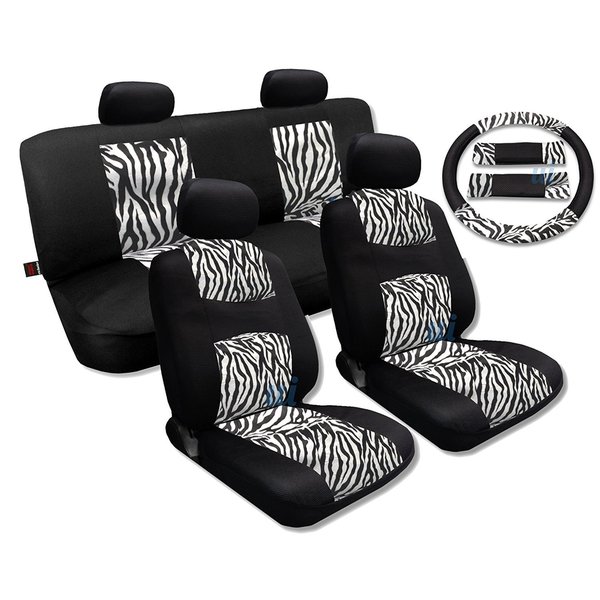 White Zebra Accent Fur Black Cool Breeze Seat Cover Set- Honda Civic ... White Zebra Accent Fur Black Cool Breeze Seat Cover Set- Honda Civic ...