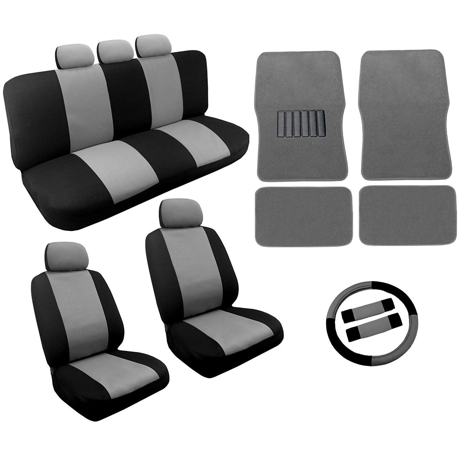 Shop Gray Black Two Tone Car Seat Covers Floor Mats Set 18pc Ford