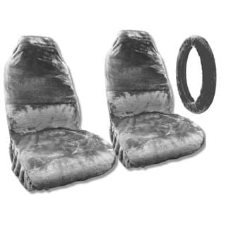 Sheepskin Seat Covers Pair Steering Cover Grey Fleece Fits