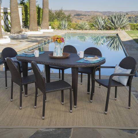 Asher Outdoor 7-piece Oval Wicker Aluminum Dining Set by Christopher Knight Home