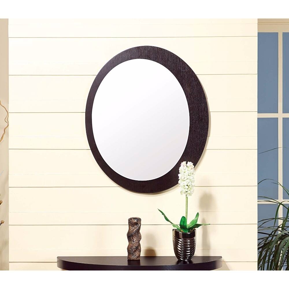 Well Crafted Marvelous Entry Mirror With Oval Frame. - Dark Brown