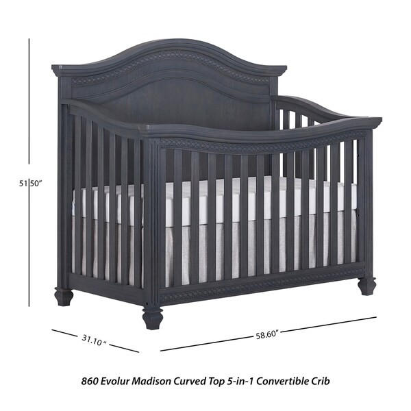 evolur madison 5 in 1 curved top convertible crib