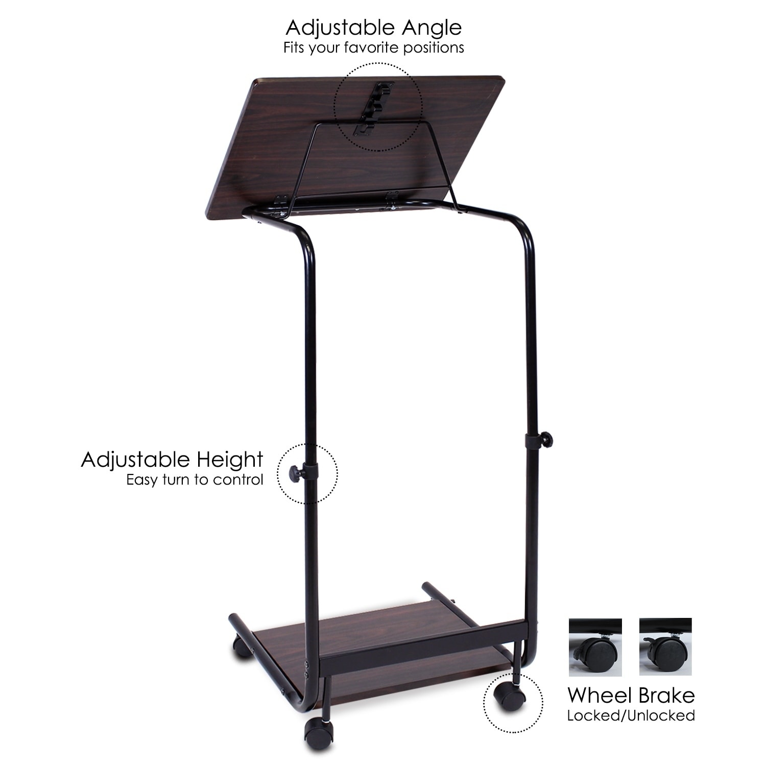 Walnut Furinno® Furinno FNBL-22090 Boyate Adjustable Rolling Laptop Desk