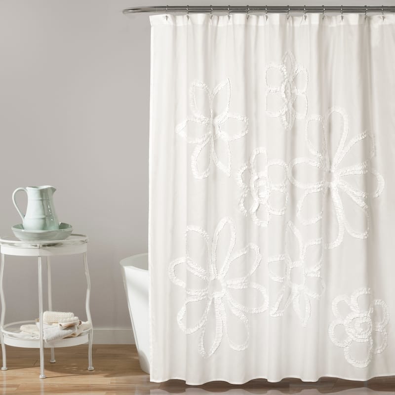 Lush Decor Ruffle Flower Shower Curtain - White