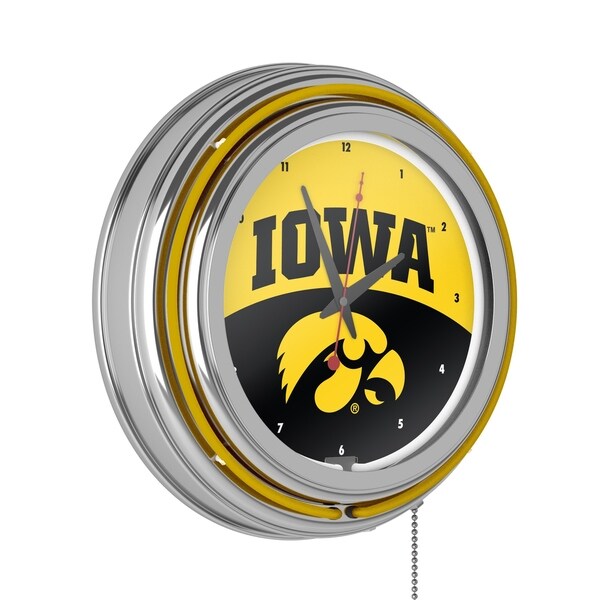University of Iowa Chrome Double Rung Neon Clock - Logo - University of Iowa