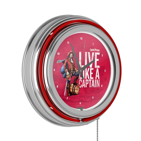 Captain Morgan Chrome Double Rung Neon Clock - Captain Morgan