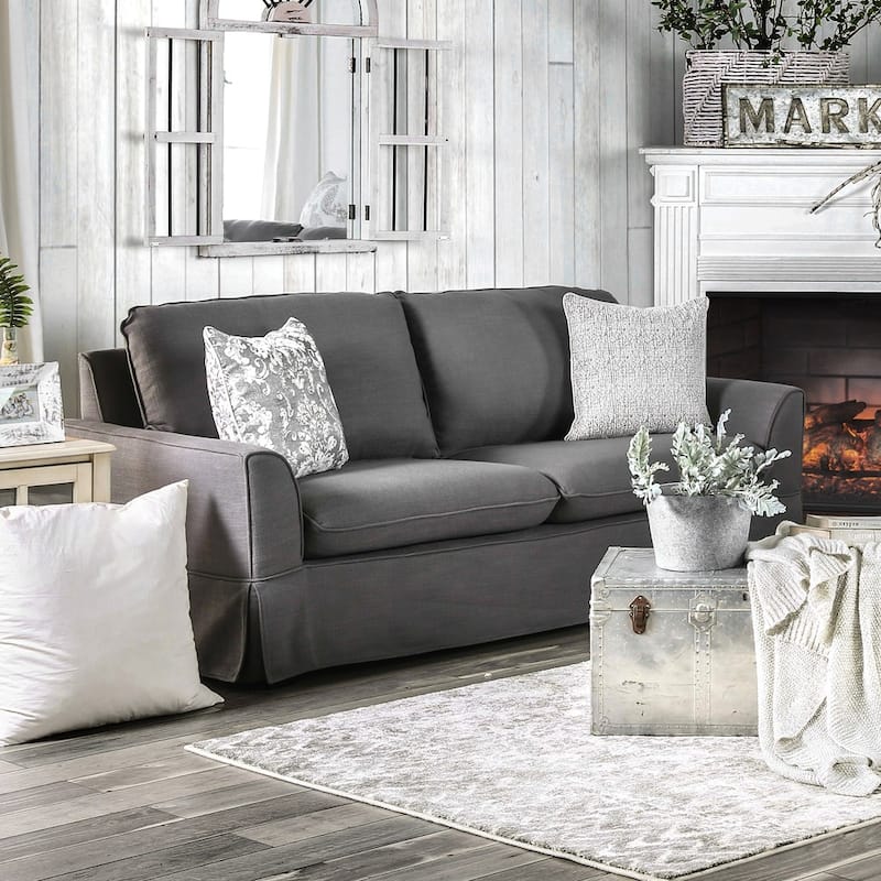 Nis Casual Fabric Upholstered Slipcovered Sofa by Furniture of America - Grey