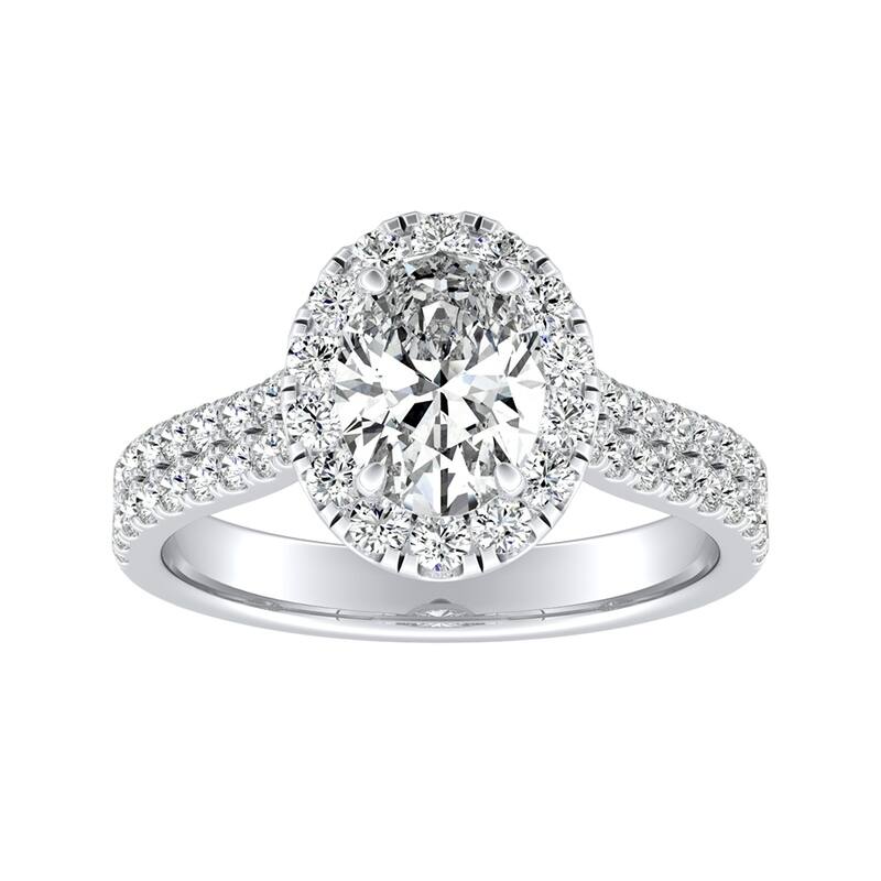 Oval Shape Halo Diamond Engagement Ring 1 1/4ctw Platinum