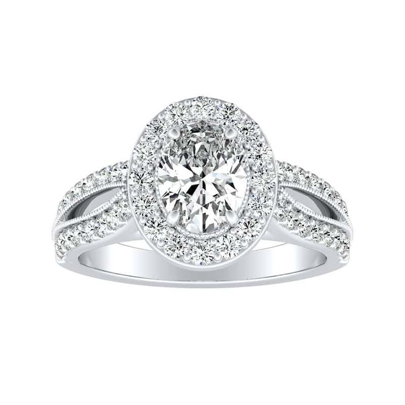 Vintage Halo Oval Diamond Engagement Ring 1 1/4ctw Platinum by Auriya