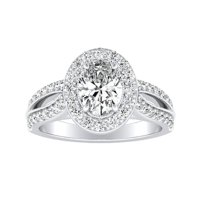 Vintage Halo Oval Diamond Engagement Ring 1 1/4ctw Platinum by Auriya