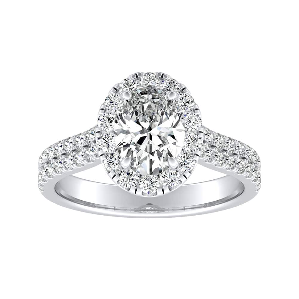 Oval Shape Halo Diamond Engagement Ring 1 1/2ctw Platinum