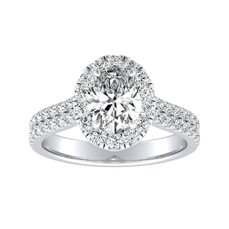 Oval Shape Halo Diamond Engagement Ring 1 1/2ctw Platinum