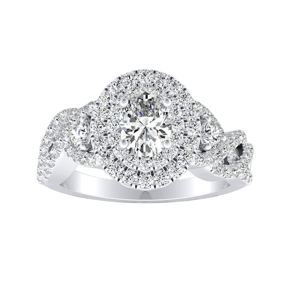 Braided Oval-cut 1 5/8ctw Double Halo Diamond Engagement Ring Platinum by Auriya