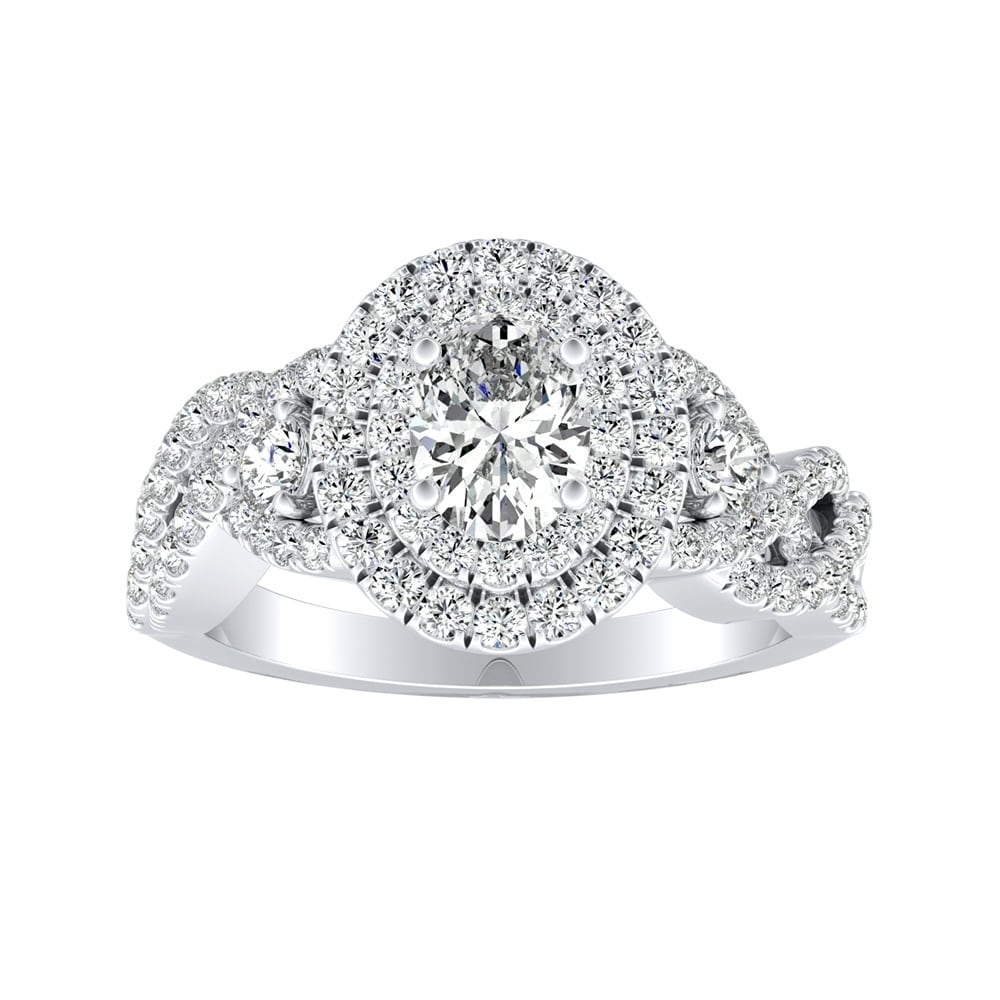Auriya Braided Oval-cut 1 5/8ctw Double Halo Diamond Engagement Ring Platinum by Auriya