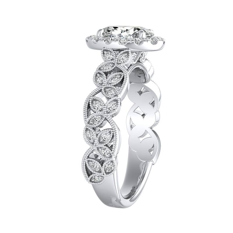 Vintage Floral Vine Halo Oval Diamond Engagement Ring 1 1/4ctw Platinum by Auriya
