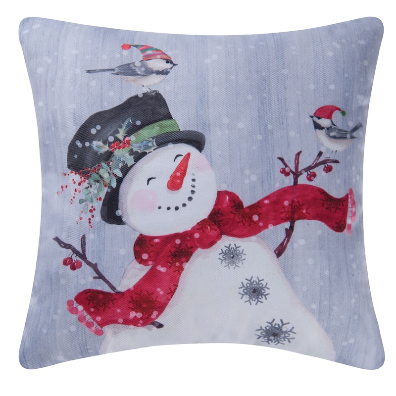 Christmas Snowman Printed 18 Inch Accent Decorative Accent Throw Pillow - White/Grey/Red - Indoor/Outdoor/Accent - Traditional/Colonial/Farmhouse
