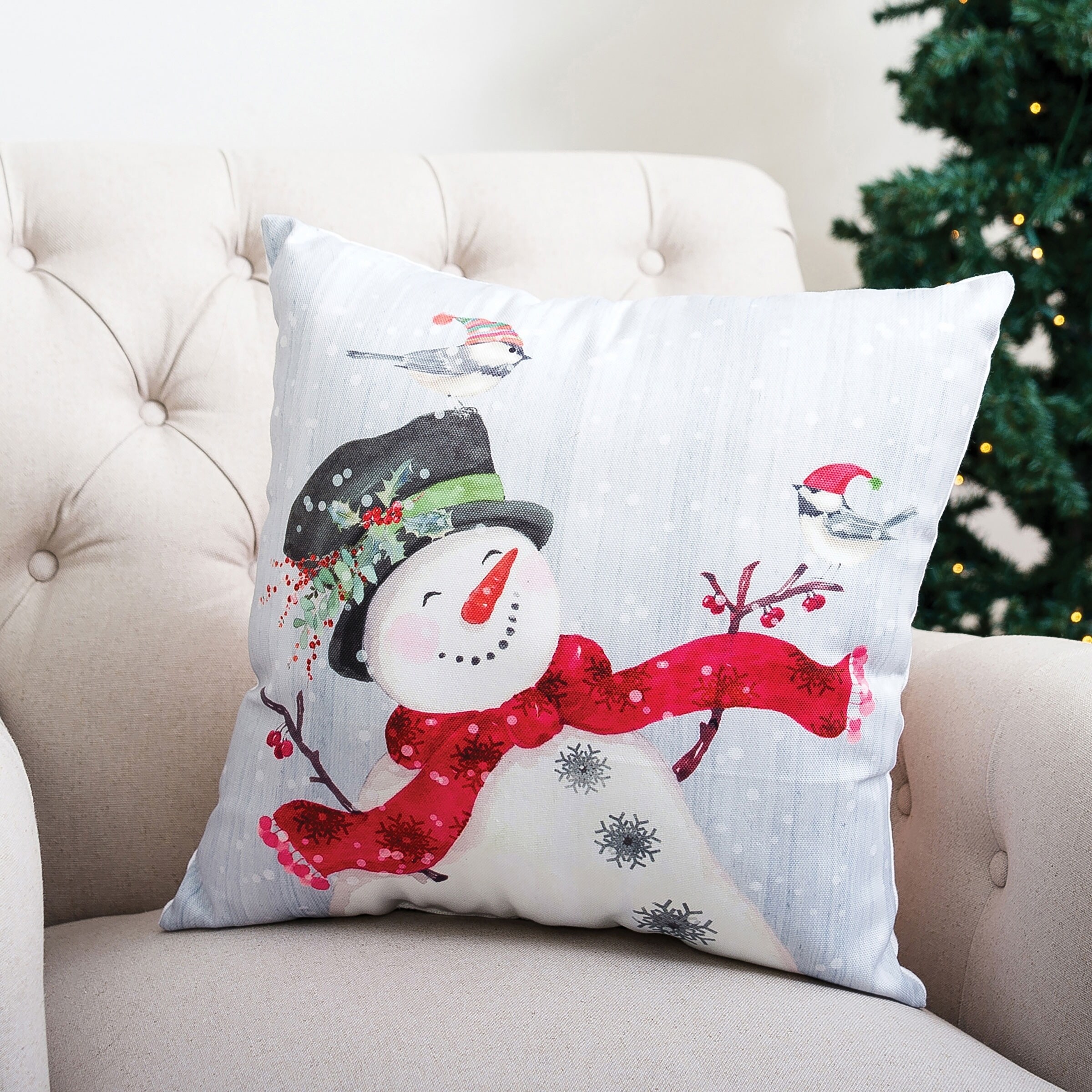 Christmas Snowman Printed 18 Inch Accent Decorative Accent Throw
