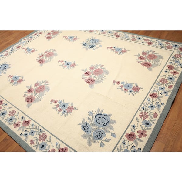 Shop Hand Hooked Pure Wool Floral Area Rug 8 0 X 10 0 Ivory Aqua 8 X 10 8 X 10 On Sale Overstock 18704653