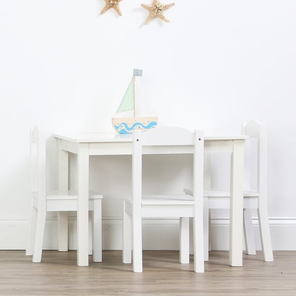 Cambridge Collection Kids Wood Table and 4 Chairs Set, White on White