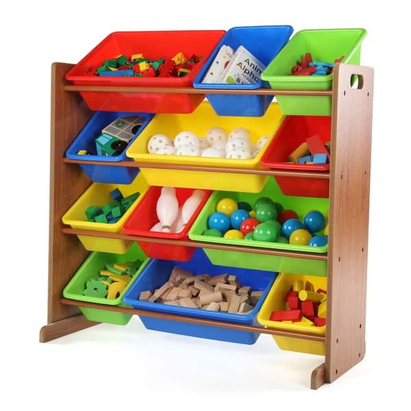 Shop Highlight Toy Storage Organizer W 12 Plastic Bins Dark Pine