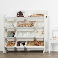 Cambridge Kids Toy Storage Organizer w/ 12 Plastic Bins, White/White