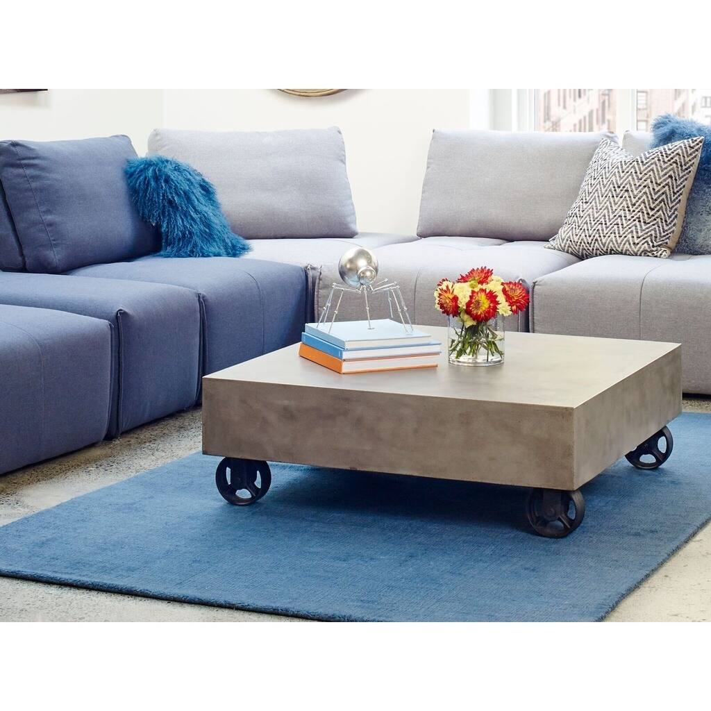 Aurelle Home Grey Concrete Contemporary Modern Coffee Table
