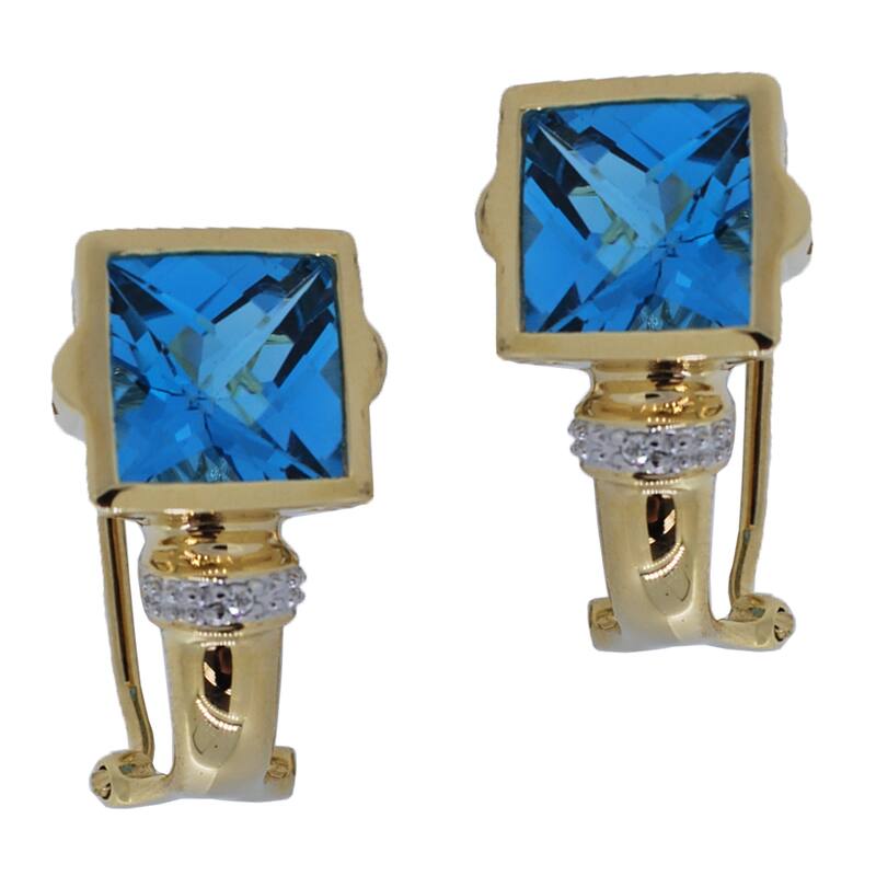 Kabella 14k gold Square Shape Quilt Cut 8mm Gemstone Earrings