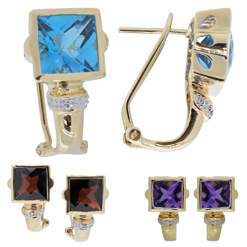 Kabella 14k gold Square Shape Quilt Cut 8mm Gemstone Earrings