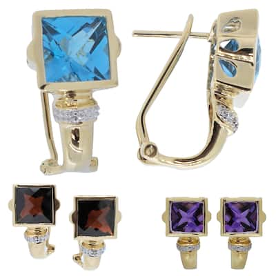 Kabella 14k gold Square Shape Quilt Cut 8mm Gemstone Earrings