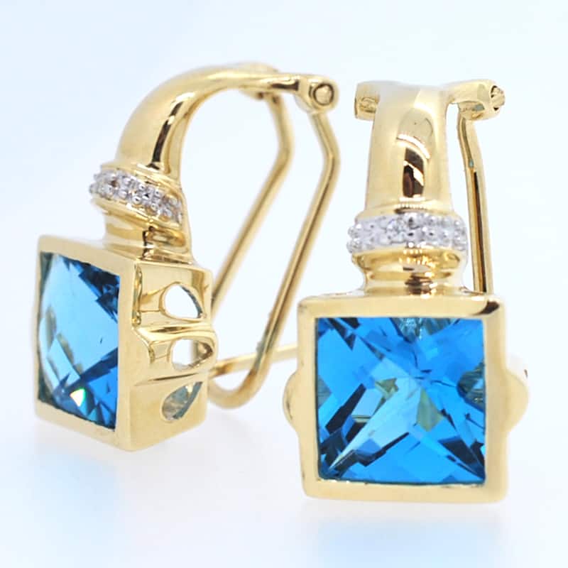 Kabella 14k gold Square Shape Quilt Cut 8mm Gemstone Earrings
