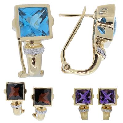 Kabella 14k gold Square Shape Quilt Cut 8mm Gemstone Earrings