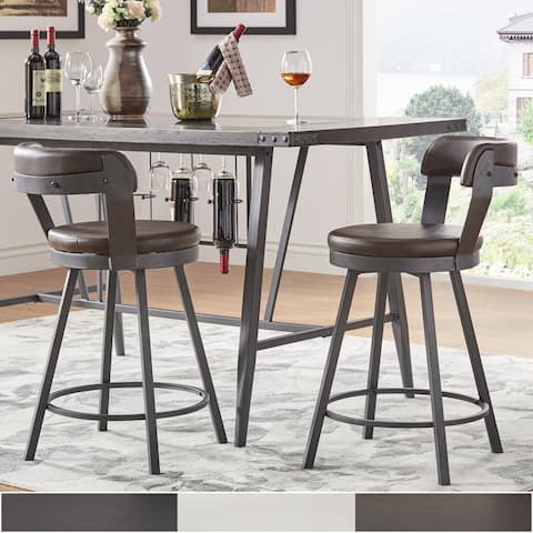 Harley Faux Leather Graphite Grey Metal Swivel Stools (Set of 2) by iNSPIRE Q Modern