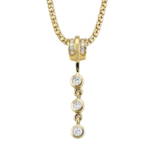 14K Yellow Gold 3/4ct Three Stone Dangling Pendant - White